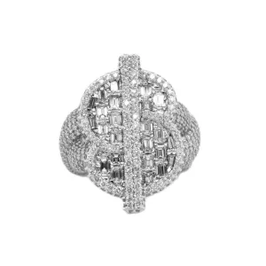 10K White Gold 31MM 3D Dollar Sign Infinity Ring 6.95CT