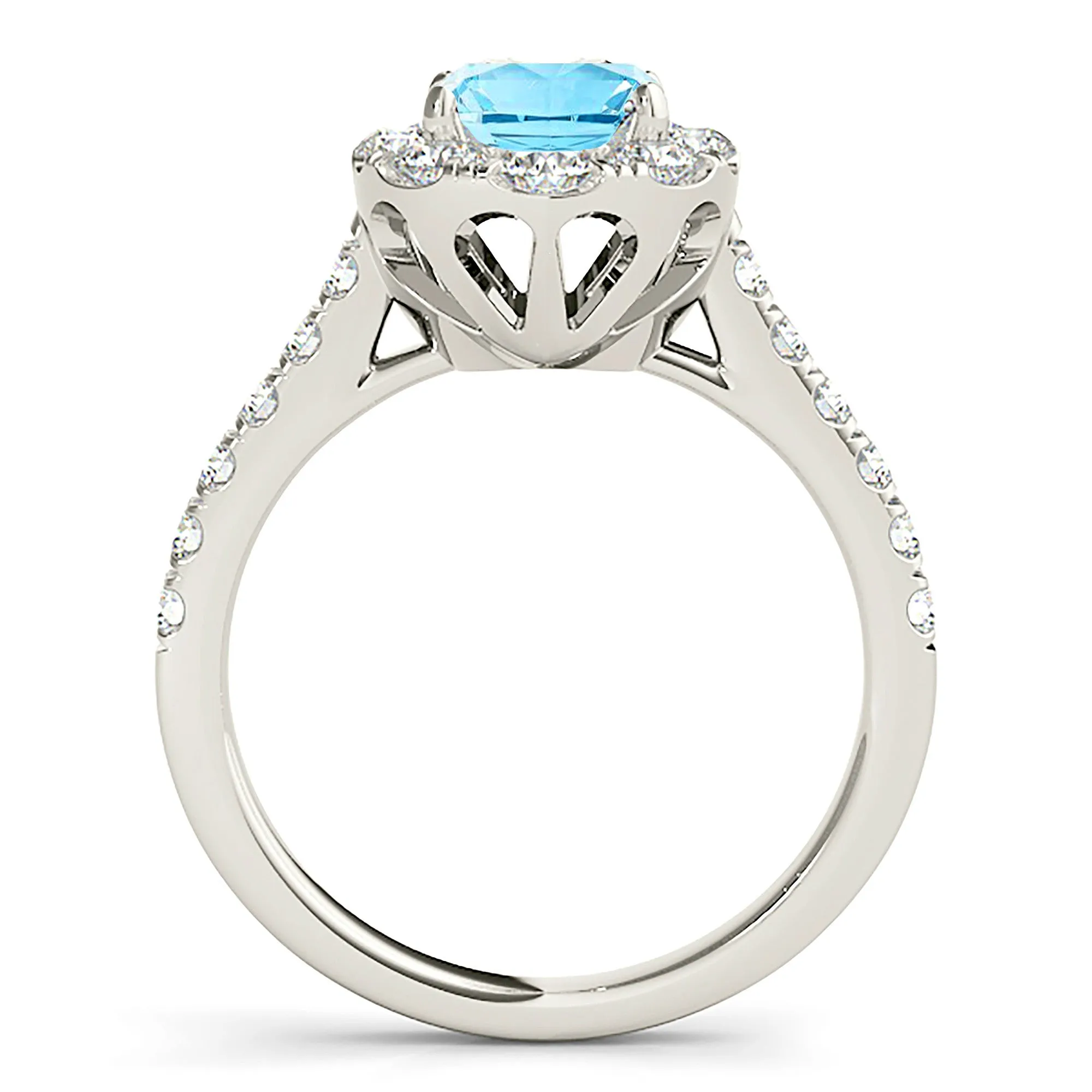 1.10 ct. Genuine Aquamarine Ring With Oval Halo And Delicate Diamond Band
