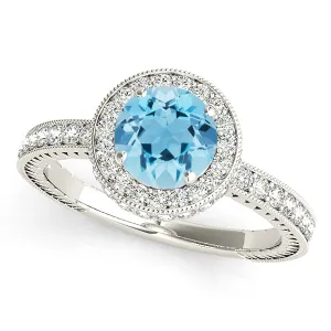 1.10 ct. Genuine Aquamarine with Diamond Halo Gemstone Ring