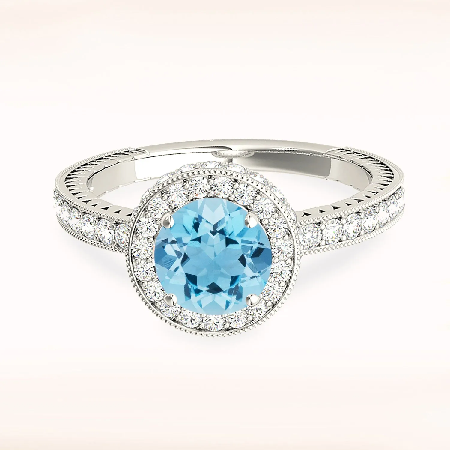 1.10 ct. Genuine Aquamarine with Diamond Halo Gemstone Ring