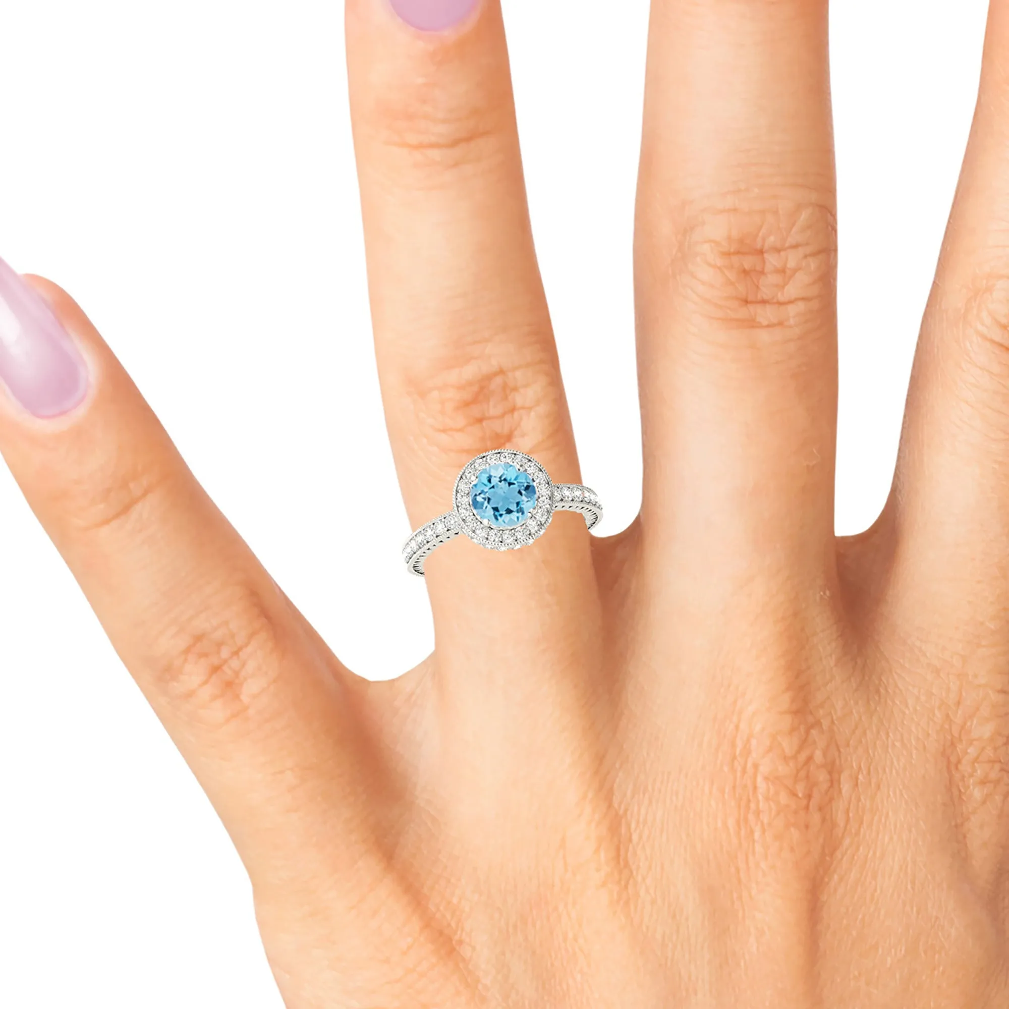 1.10 ct. Genuine Aquamarine with Diamond Halo Gemstone Ring