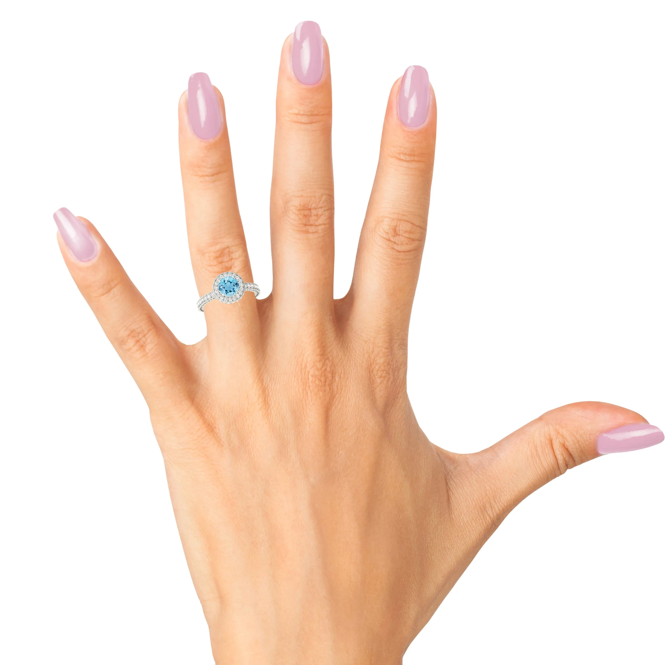 1.10 ct. Genuine Aquamarine with Diamond Halo Gemstone Ring