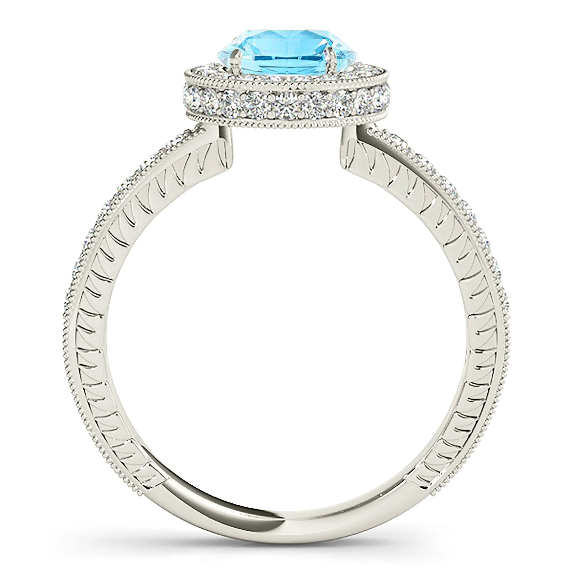 1.10 ct. Genuine Aquamarine with Diamond Halo Gemstone Ring