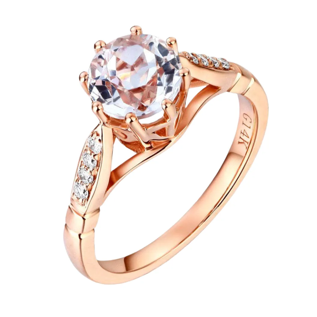 14K Gold 1.2ct Topaz 0.1ct Natural Diamond Ring