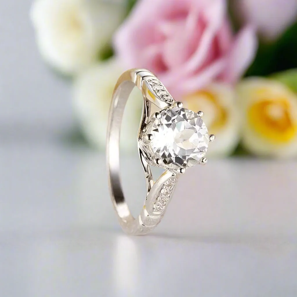 14K Gold 1.2ct Topaz 0.1ct Natural Diamond Ring