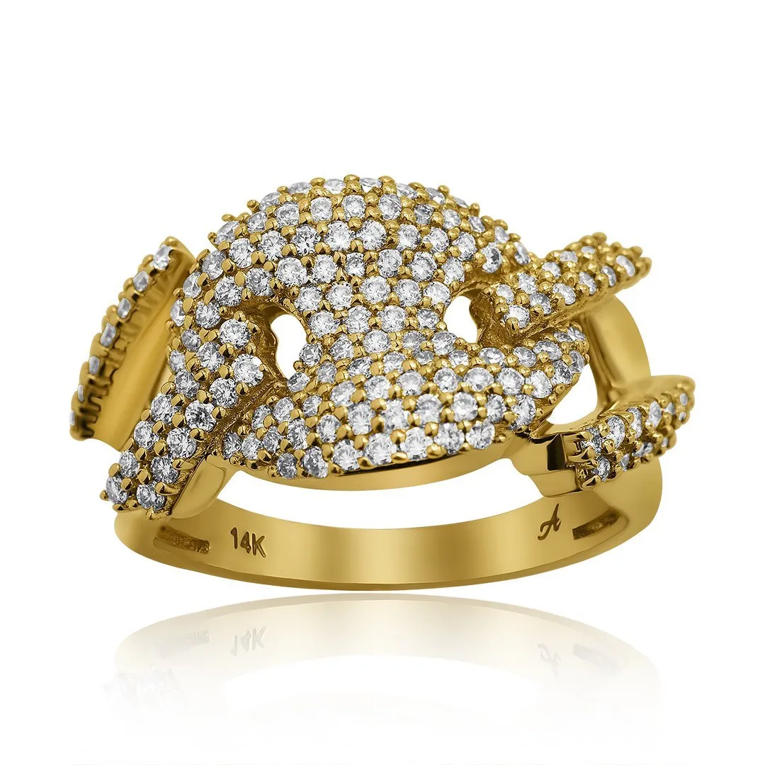 14k Yellow Gold Puff Link Diamond Ring 1.13 Ctw