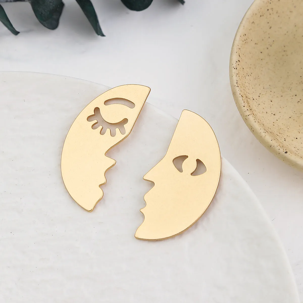 18K Gold-Plated Patchwork Face Stud Earring