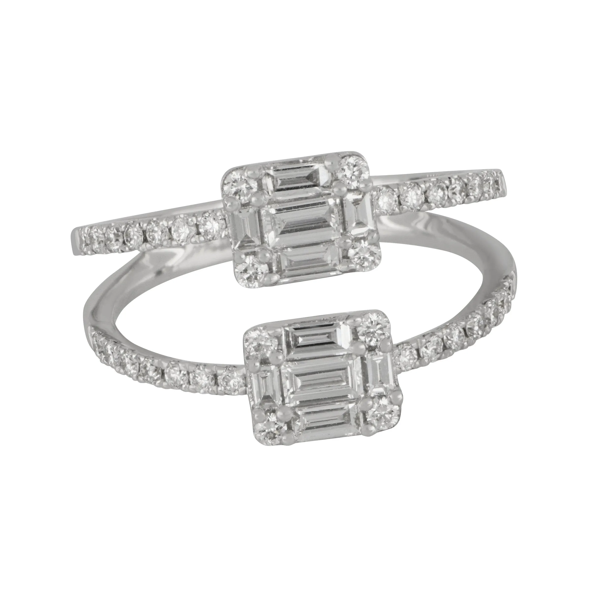 18k White Gold East/West Mosaic Split Shank Diamond Ring Size 6.5, D=0.82tw
