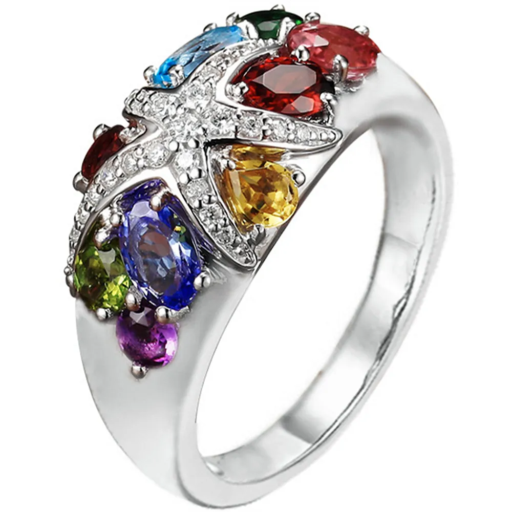 2.5CTW Diamond and Multi-Gems Starfish Cocktail Ring