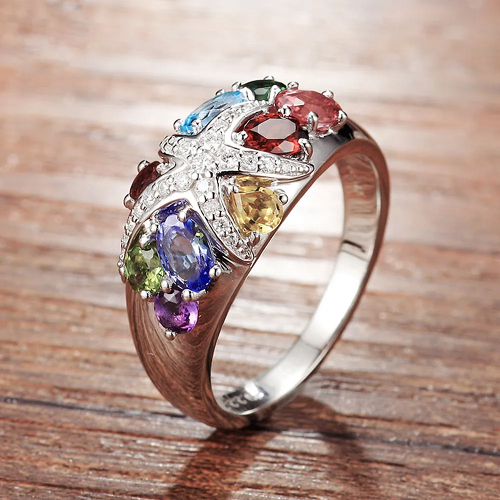 2.5CTW Diamond and Multi-Gems Starfish Cocktail Ring