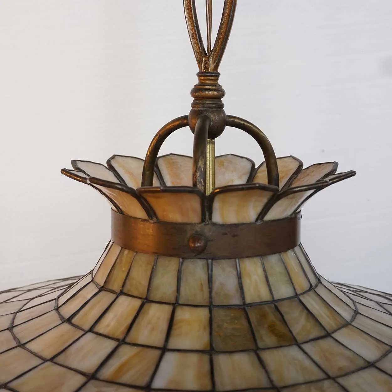 American Leaded Bent Glass Windmill One-Light Pendant Ceiling Light Fixture