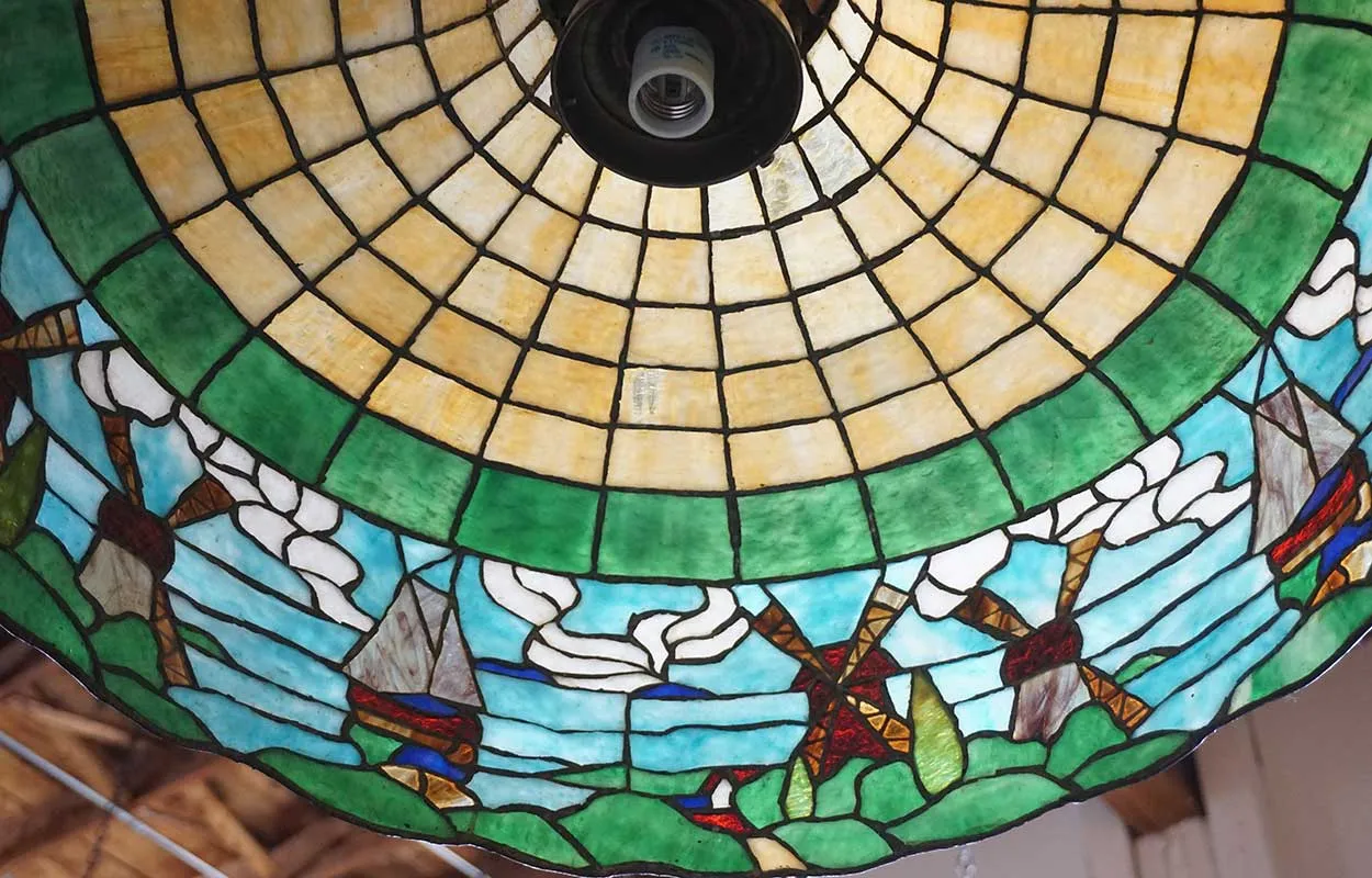 American Leaded Bent Glass Windmill One-Light Pendant Ceiling Light Fixture