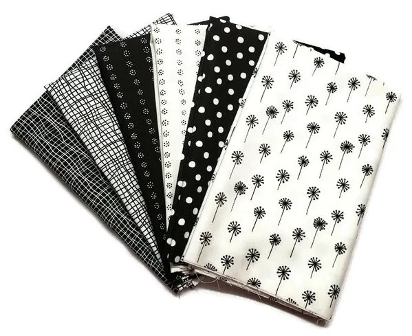 Andover Fabrics Tuxedo Black and White Cotton Fabric 6 Different Half Yards