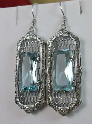 Aquamarine Earrings, Baguette Gem, 1930s Reproduction Art Deco Jewelry, Design E16