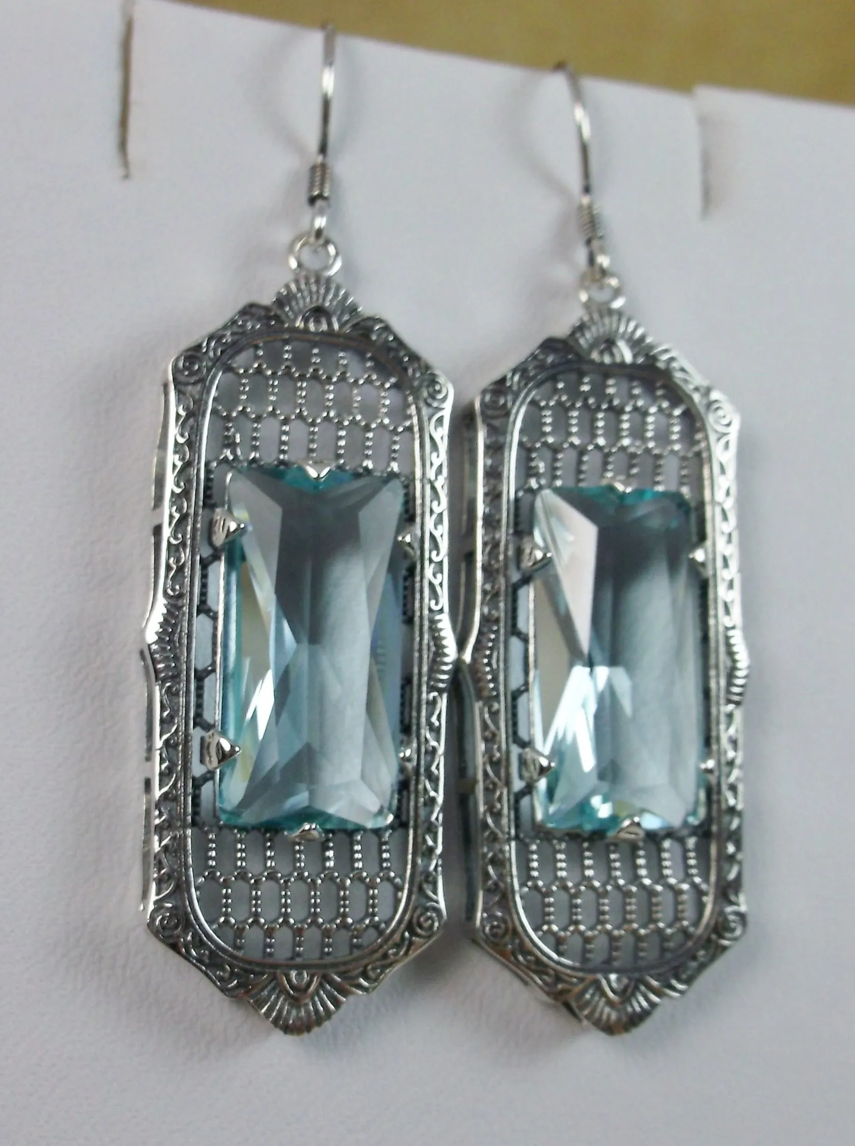 Aquamarine Earrings, Baguette Gem, 1930s Reproduction Art Deco Jewelry, Design E16