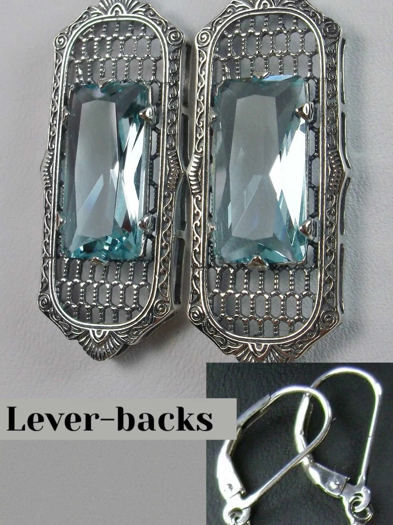 Aquamarine Earrings, Baguette Gem, 1930s Reproduction Art Deco Jewelry, Design E16