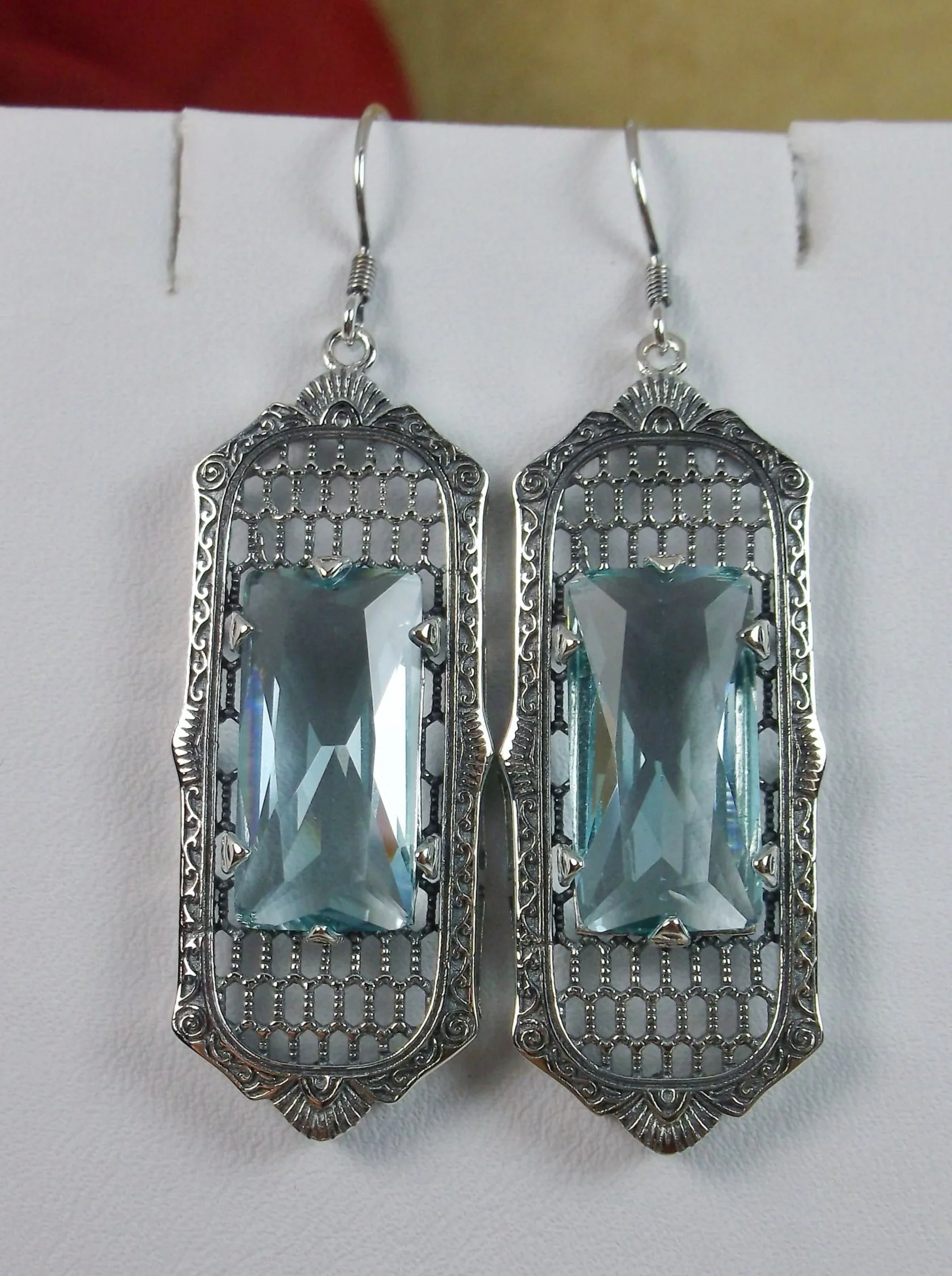 Aquamarine Earrings, Baguette Gem, 1930s Reproduction Art Deco Jewelry, Design E16