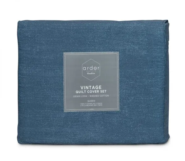 ARDOR BOUDOIR "Vintage" Denim Look Washed Cotton QUILT COVER SET - BLUE