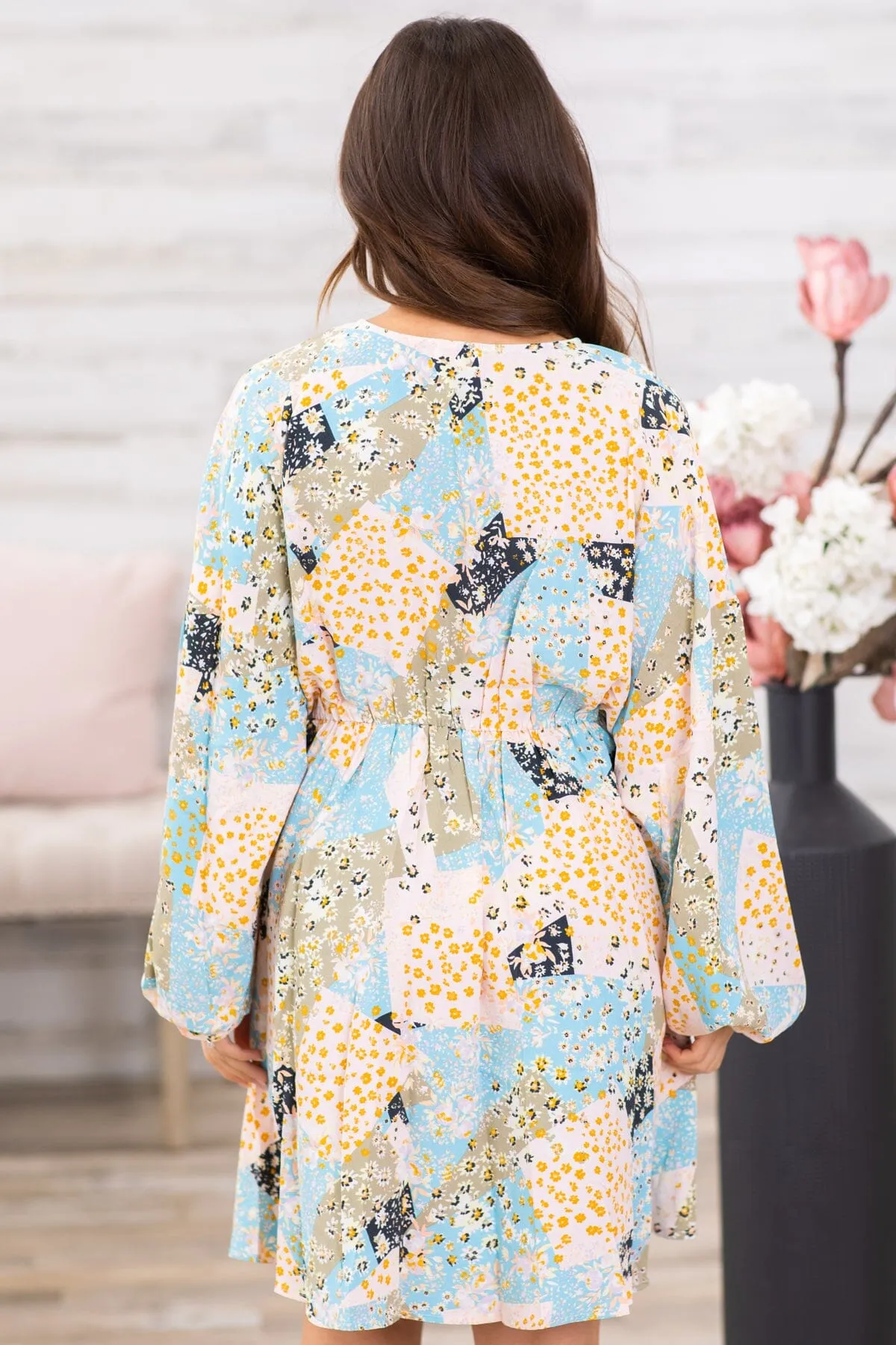 Baby Blue Multicolor Floral Patchwork