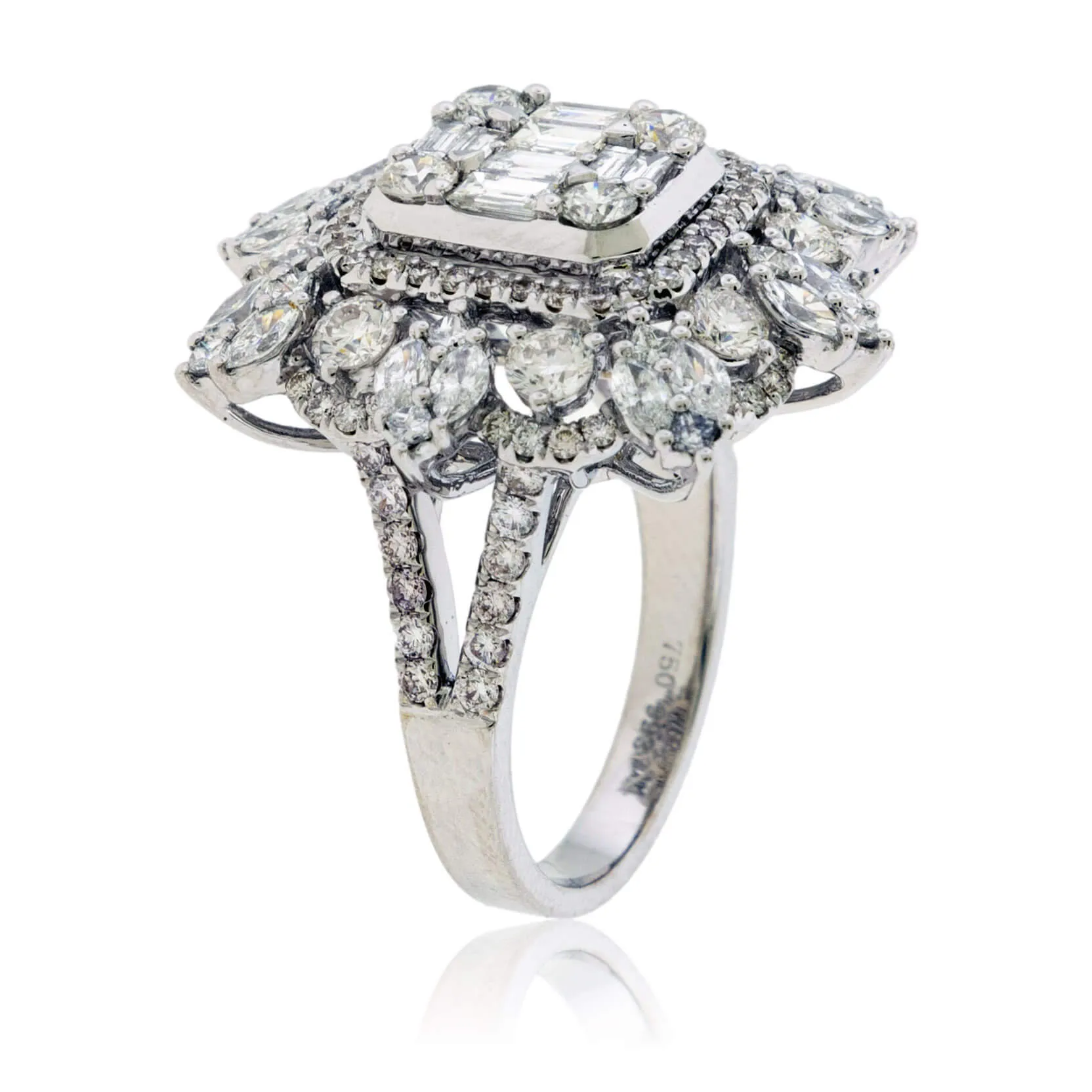 Baguette, Round and Marquise Diamond Cluster Style Ring