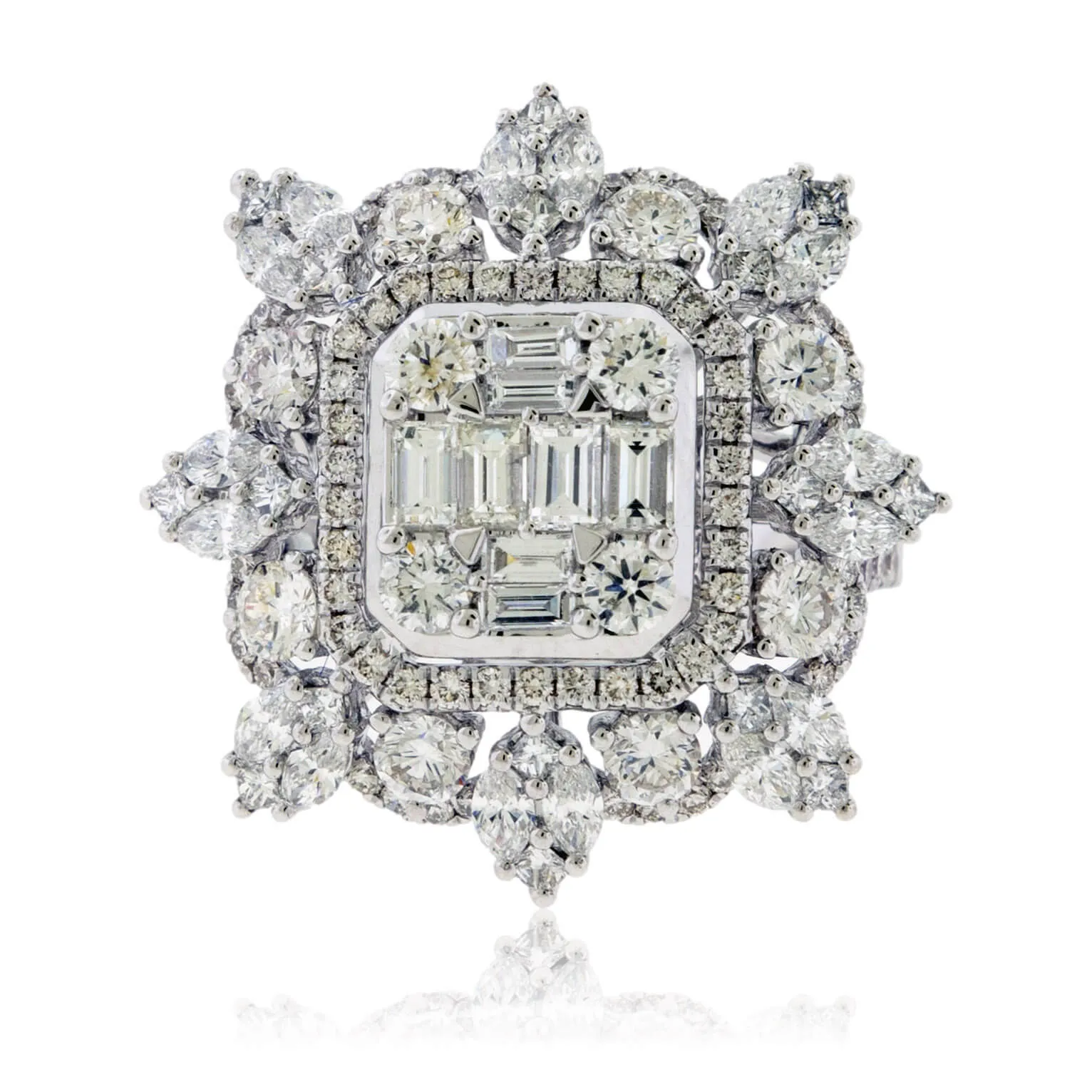 Baguette, Round and Marquise Diamond Cluster Style Ring