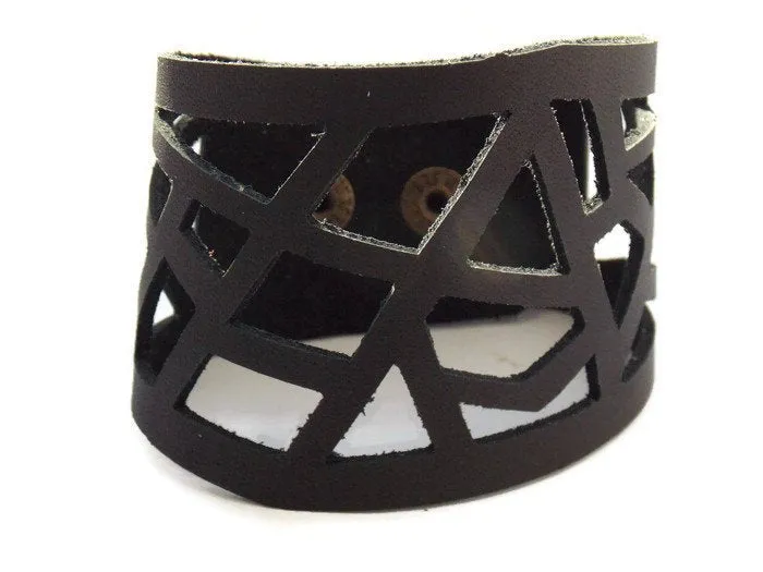 Black Leather Cuff.  Reclaimed Leather Bracelet. Black Barcelona Bracelet. Leather cuff bracelet