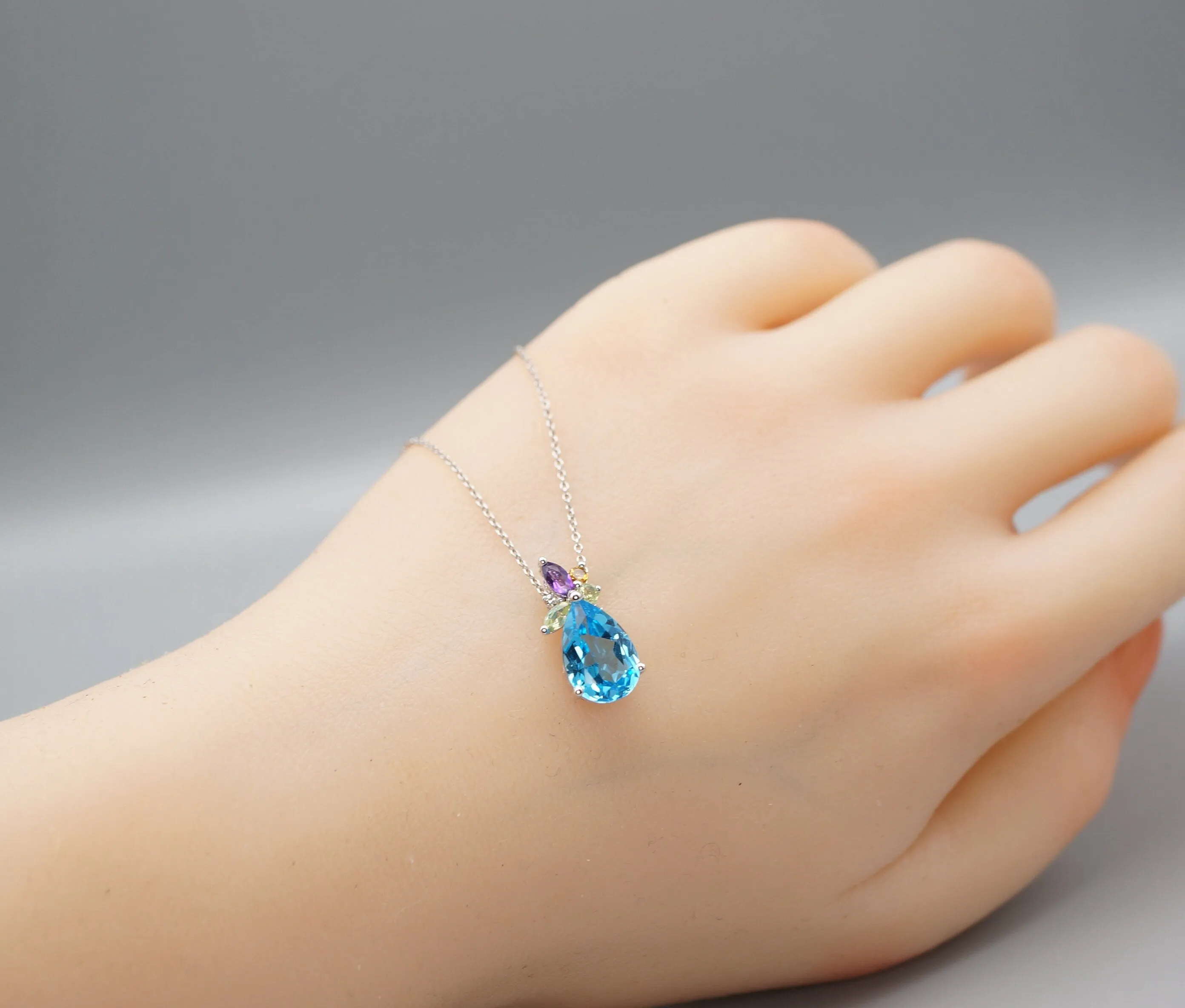 Blue Topaz Necklace - Sterling Silver Teardrop Blue Topaz Pendant -  Amethyst Citrine Peridot Jewelry