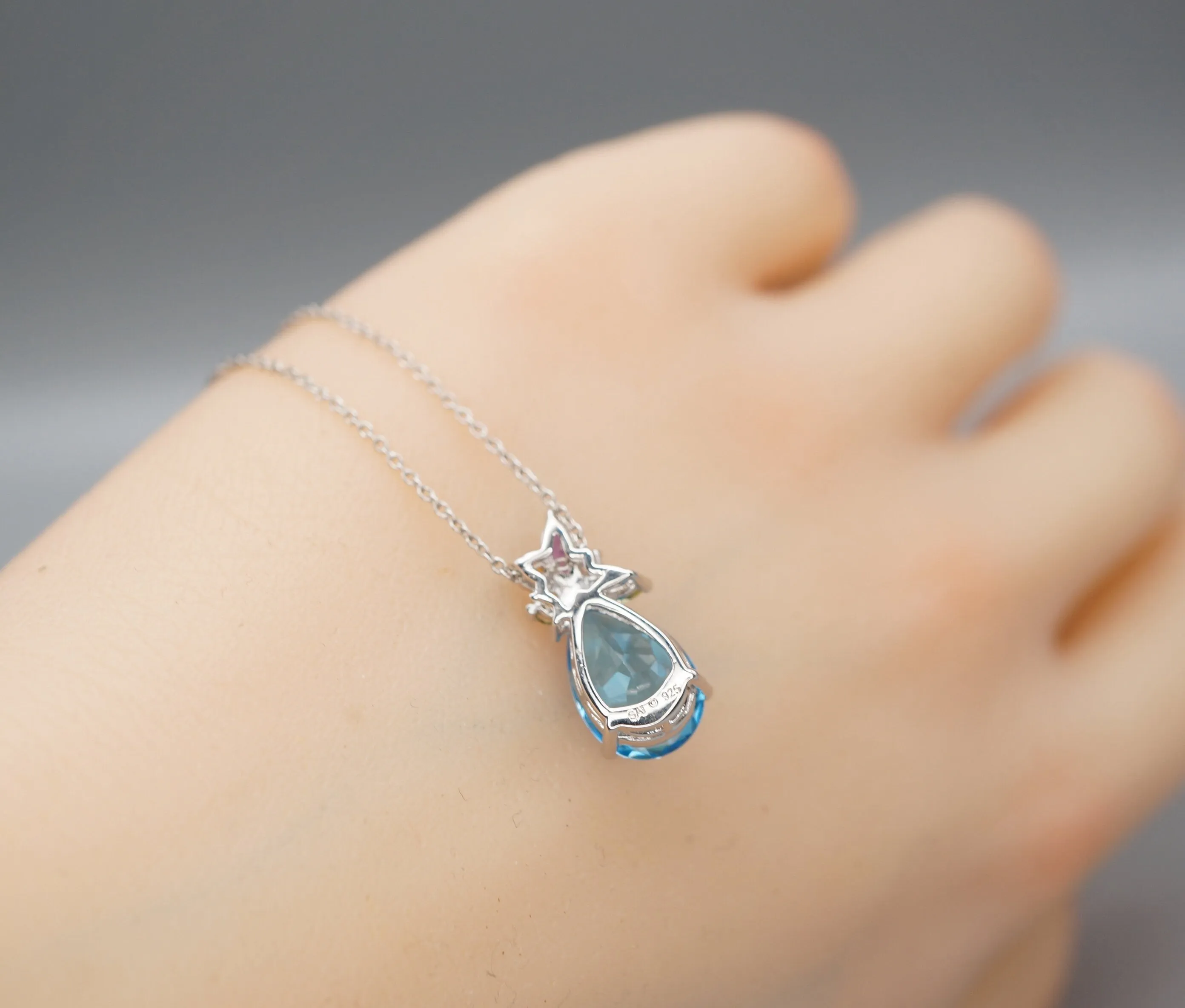 Blue Topaz Necklace - Sterling Silver Teardrop Blue Topaz Pendant -  Amethyst Citrine Peridot Jewelry
