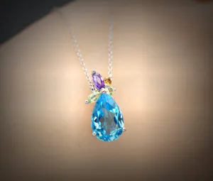 Blue Topaz Necklace - Sterling Silver Teardrop Blue Topaz Pendant -  Amethyst Citrine Peridot Jewelry