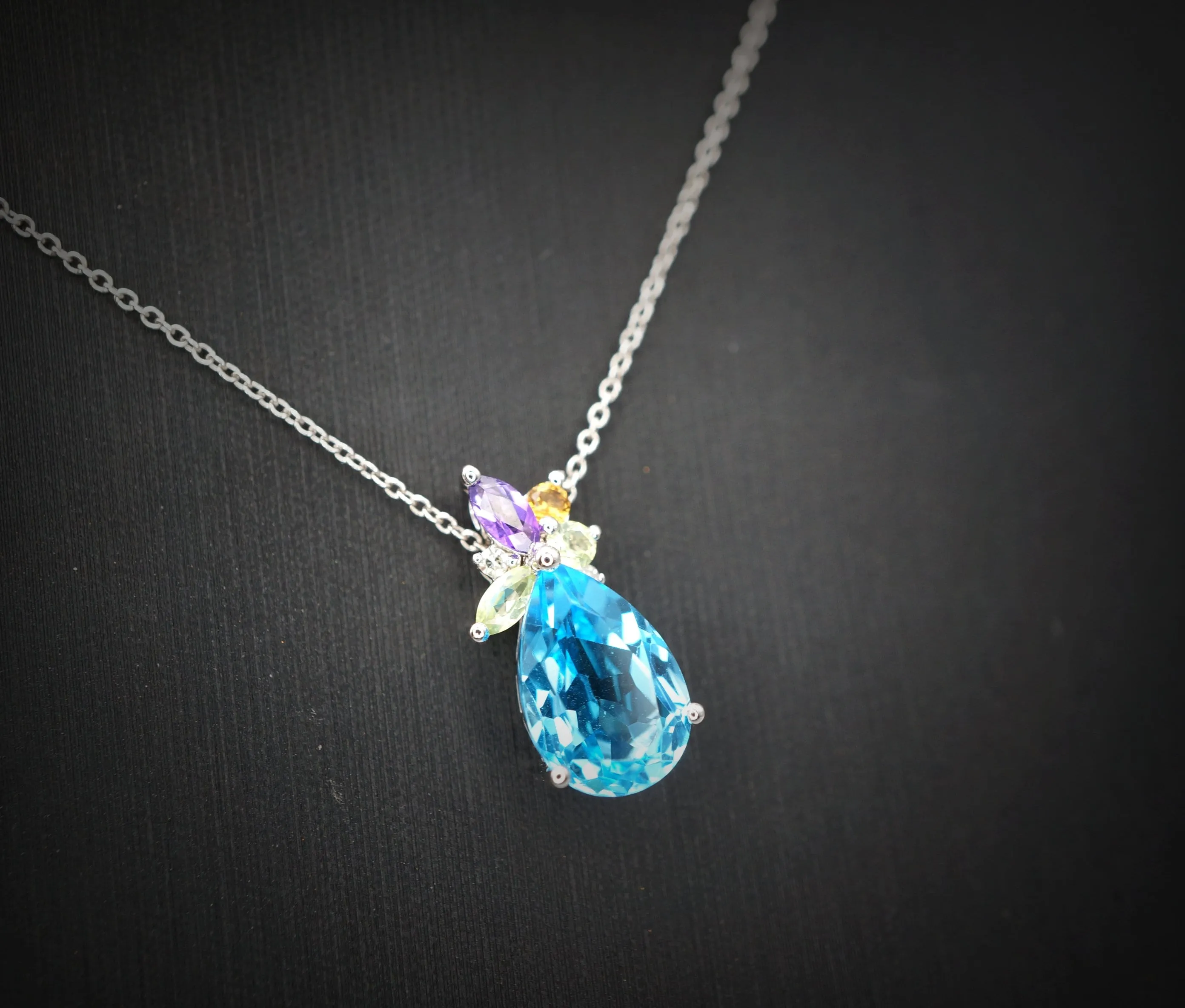 Blue Topaz Necklace - Sterling Silver Teardrop Blue Topaz Pendant -  Amethyst Citrine Peridot Jewelry