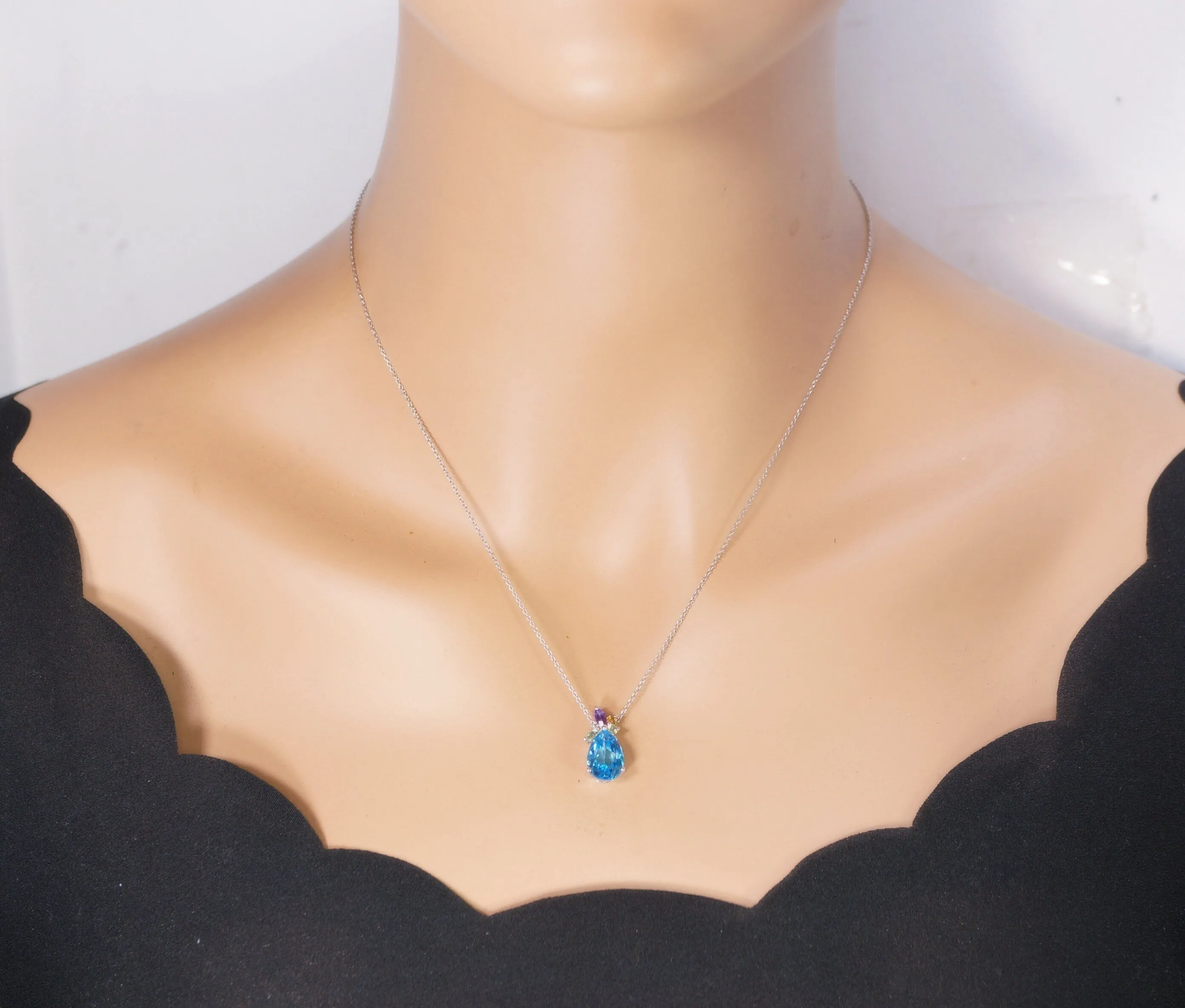 Blue Topaz Necklace - Sterling Silver Teardrop Blue Topaz Pendant -  Amethyst Citrine Peridot Jewelry