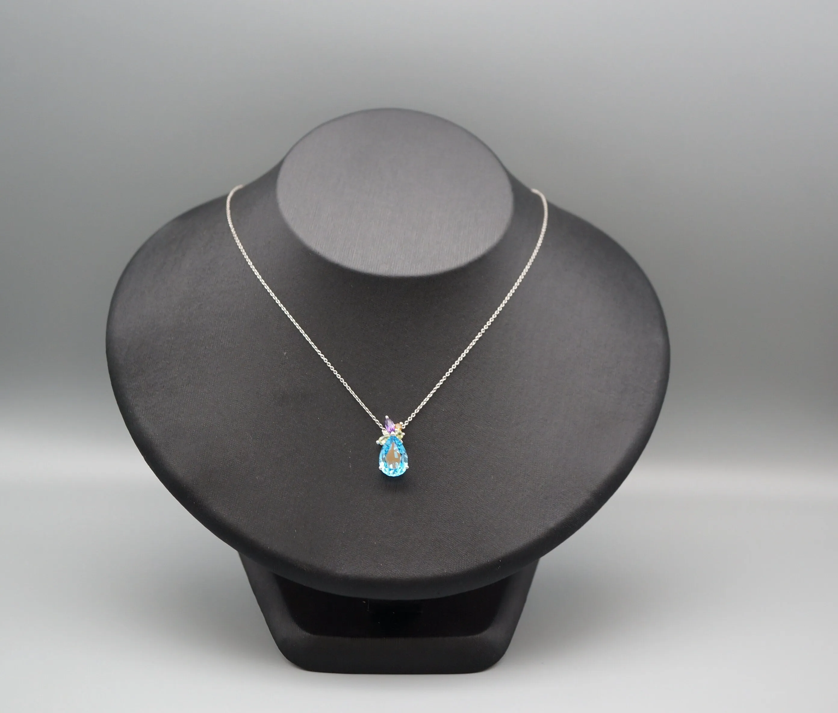 Blue Topaz Necklace - Sterling Silver Teardrop Blue Topaz Pendant -  Amethyst Citrine Peridot Jewelry