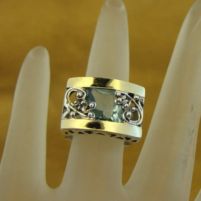 Blue Topaz Z Ring 9k Yellow Gold 925 Silver  4.5,5,5.5 Handmade Hadar Designers  (S)y