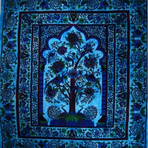 Blue Tree of Life Peacock Tapestry