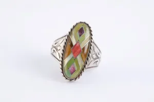 Carolyn Pollack 925 Silver Vintage Mosaic Inlay Ring Size 7 (10.00g.)