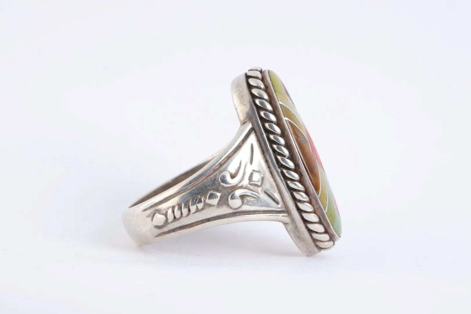 Carolyn Pollack 925 Silver Vintage Mosaic Inlay Ring Size 7 (10.00g.)