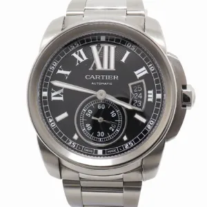 Cartier Mens Calibre Stainless Steel 42mm Black Roman Dial Watch Reference# W7100015