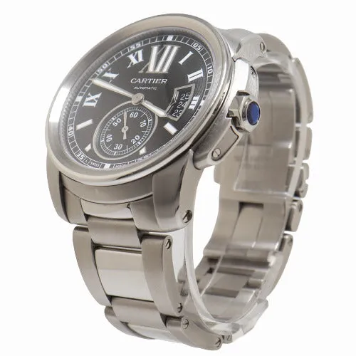 Cartier Mens Calibre Stainless Steel 42mm Black Roman Dial Watch Reference# W7100015