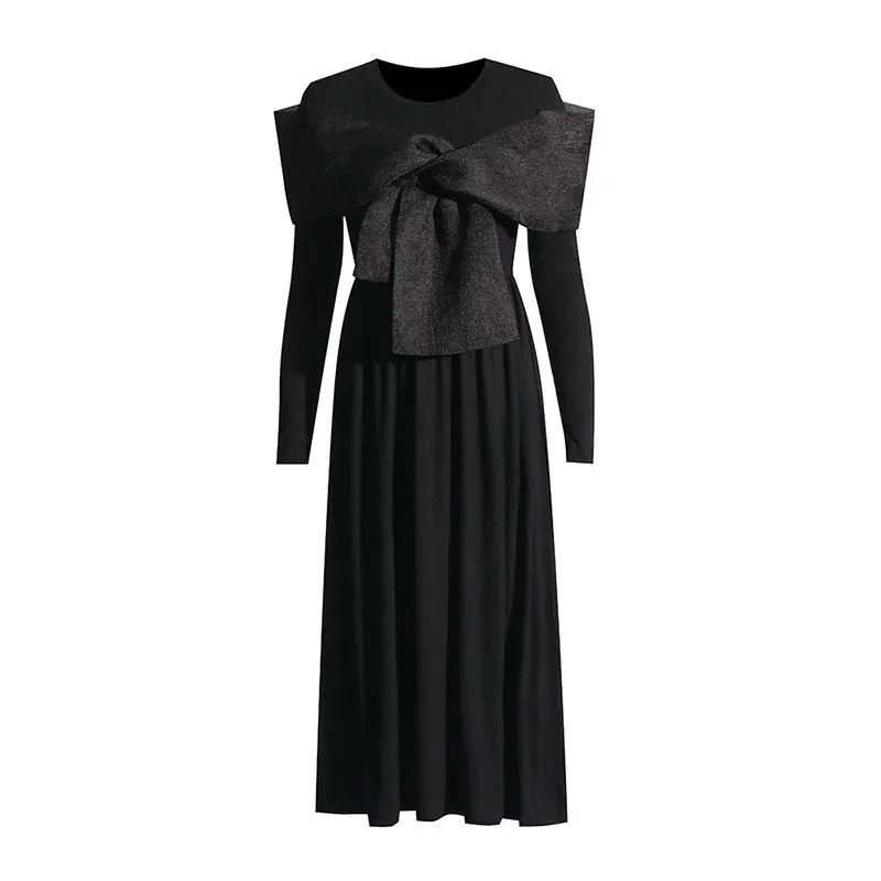Catherine Bow Patchwork Design Long Dress