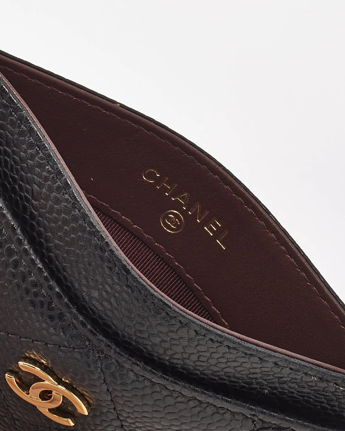Chanel Black Grained Calfskin Leather & Gold-Tone Metal Classic Card Holder