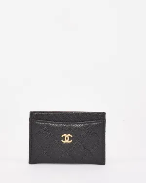 Chanel Black Grained Calfskin Leather & Gold-Tone Metal Classic Card Holder