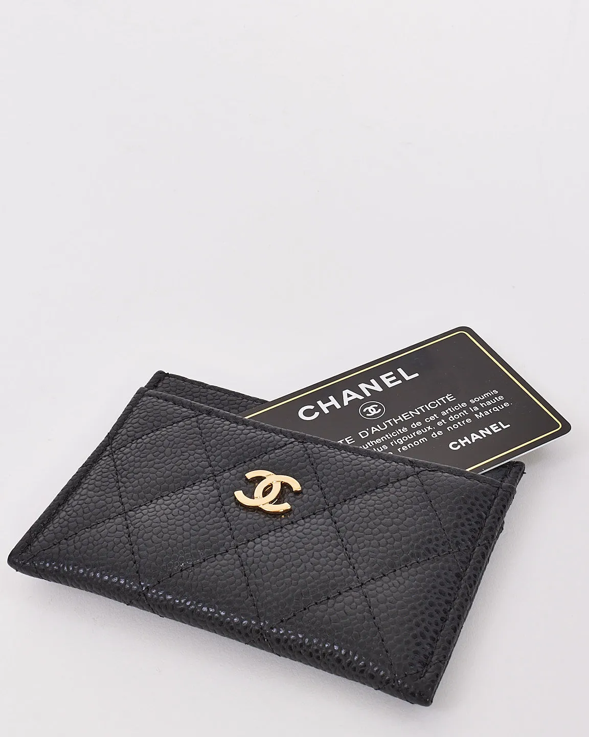Chanel Black Grained Calfskin Leather & Gold-Tone Metal Classic Card Holder
