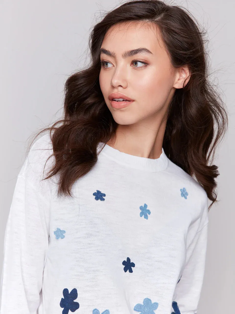 Charlie B Floral Denim Patch Cotton Sweater - Patches