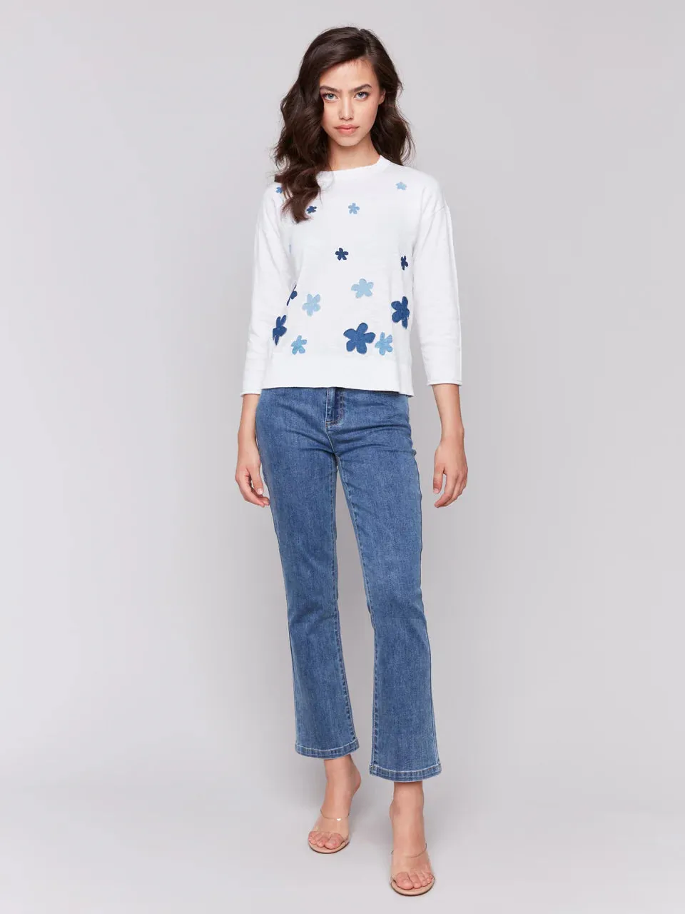 Charlie B Floral Denim Patch Cotton Sweater - Patches