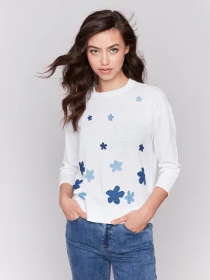 Charlie B Floral Denim Patch Cotton Sweater - Patches
