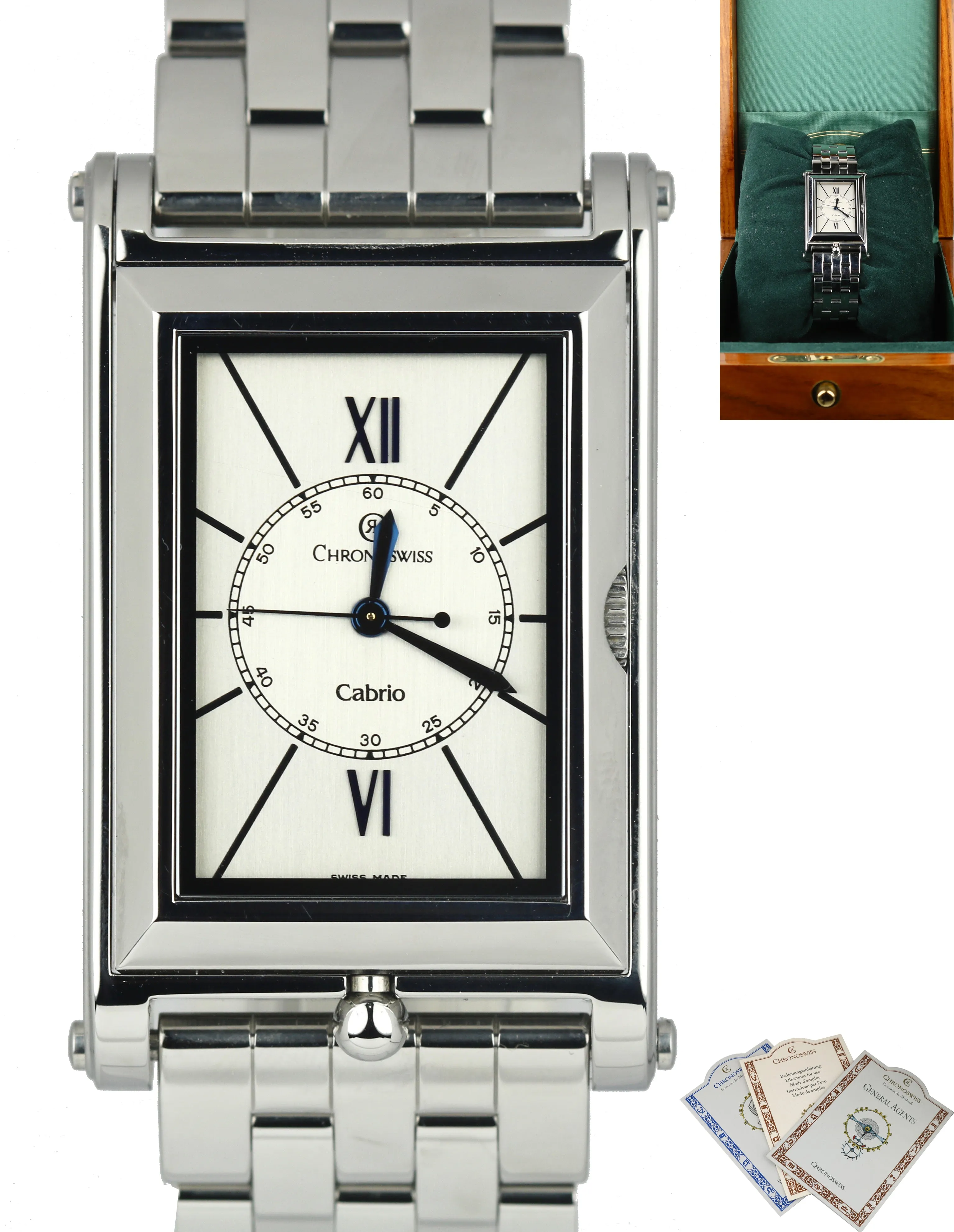 Chronoswiss Cabrio Stahl Stainless Rectangular Roman 43x27mm Automatic Watch B P