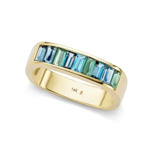 Cirque Small Baguette Square Stacking Band with London Blue Topaz, Blue-Green Tourmaline, and Blue Topaz
