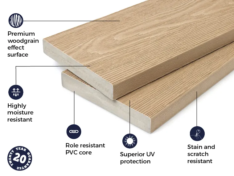 Cladco Nordeck Premium PVC-ASA Woodgrain Effect Decking Board - Cedar Wood (3.6m)