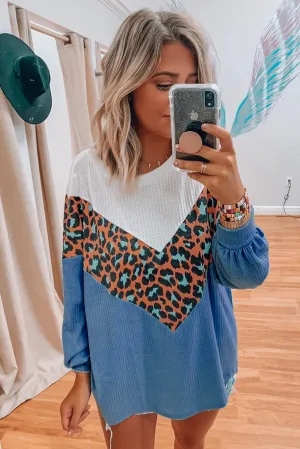 Colorblock Leopard Patchwork Knit Top
