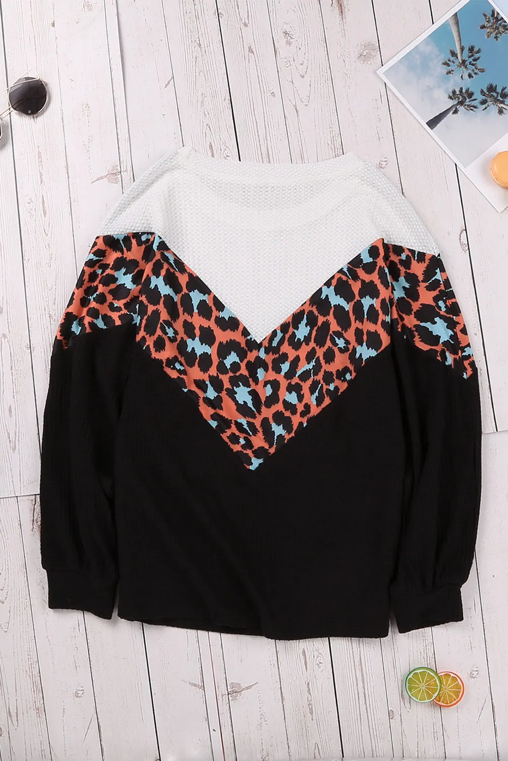 Colorblock Leopard Patchwork Knit Top